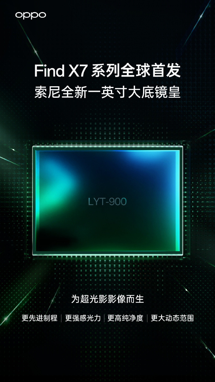 OPPO Find X7 系列官宣全球首发索尼光喻 LYT-900 传感器