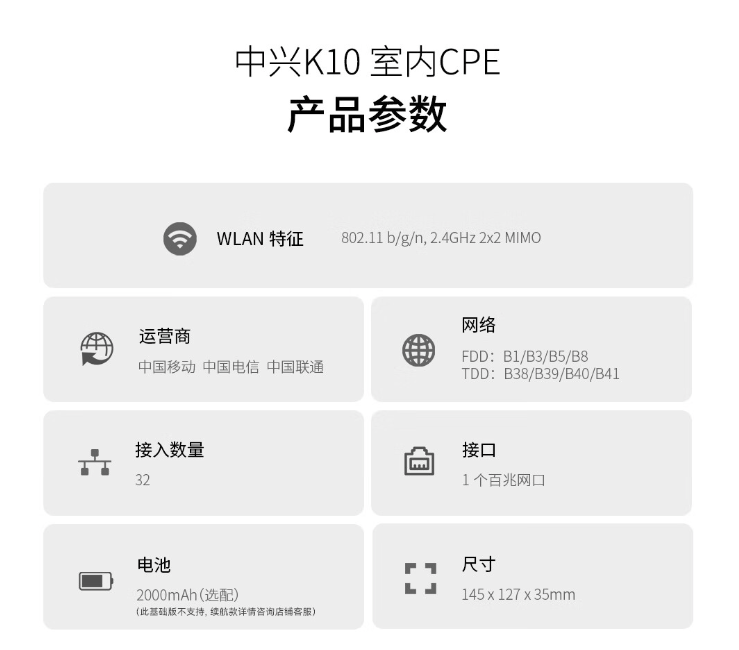 中兴 K10 室内 CPE 发售：4G 全网通、300Mbps 速率、可拆卸电池