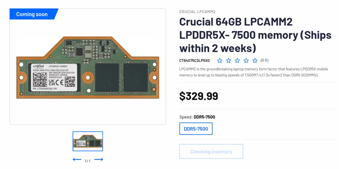 联想笔记本可拆卸 LPCAMM2 内存模组，64GB 售价 329 美元